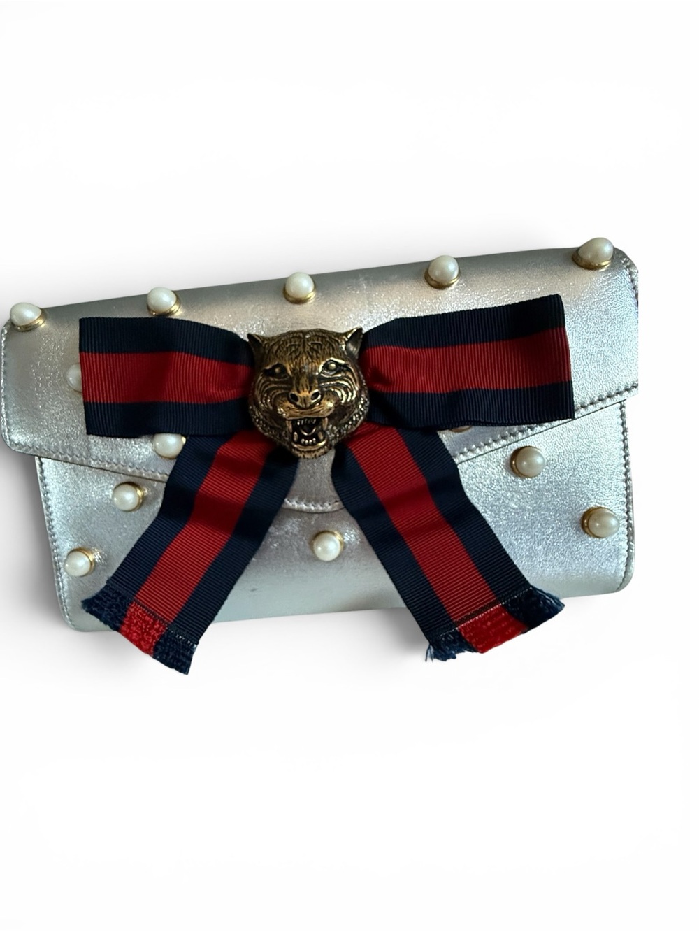 EUC GUCCI ANIMALIER SILVER CLUTCH